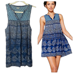 Urban Outfitters Ecote Blue Paisley Gauze Bohemian Frock Dress Tunic Size Small